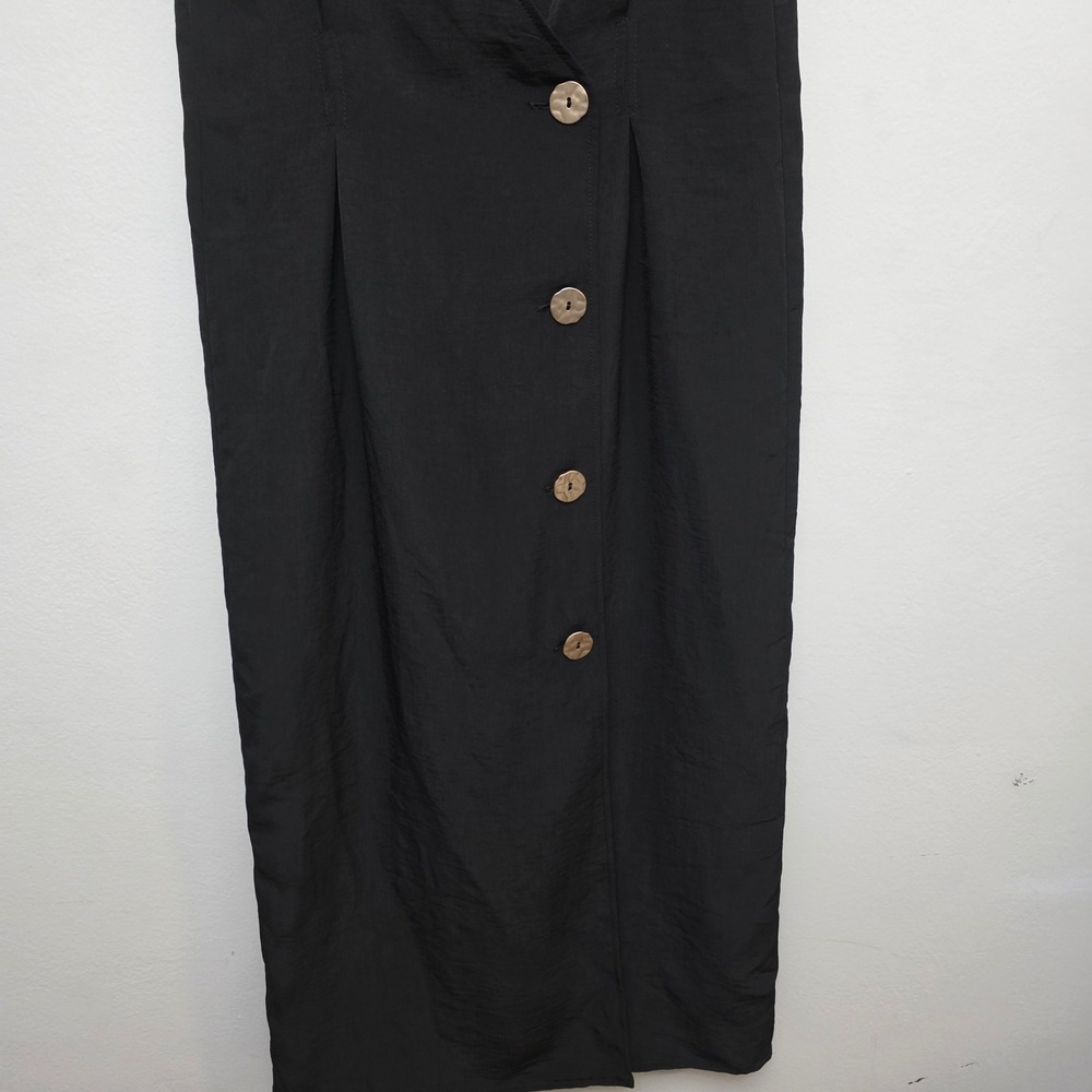 Topshop Black Midi Dress Sleeveless Button Front Collared Size 2 Casual - Picture 3 of 8